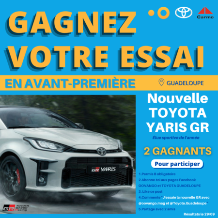 Affiche pour gagner un essai Toyota Yaris GR en Guadeloupe